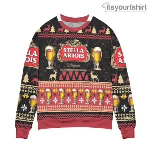 Stella Artois Beer Reindeer Pattern Ugly Sweater