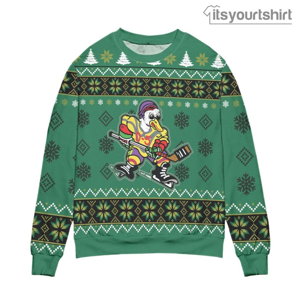 The Mighty Ducks Disney Snowflake Pattern Green Ugly Christmas Sweater