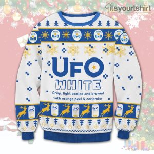 UFO White Beer Can Snowflake Ugly Sweater