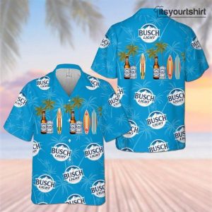 Busch Light Beer Palm Tree Blue Hawaiian Shirts