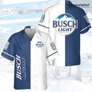 Busch Light Beer White Blue Hawaiian Shirt
