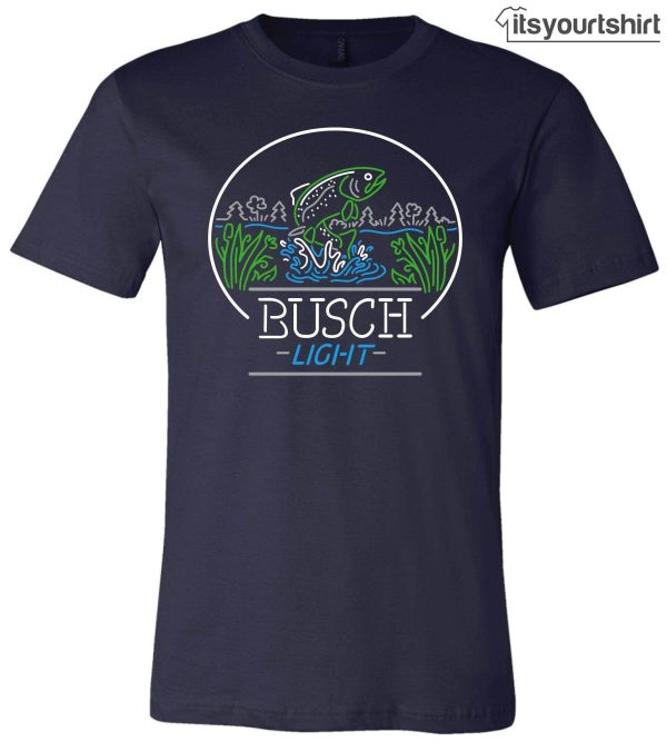 Busch Light Men_s Navy Neon Trout Custom T-Shirts