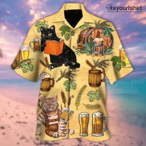 Cat And Beer Ia Aloha Shirt