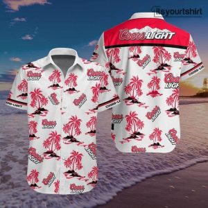 Coors Light Beer Palm Trees Red Hawaiian Shirts 2
