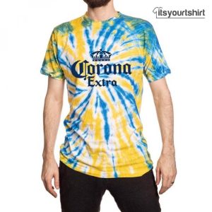 Corona Extra Yellow And Blue Tie Dye Medium Custom T Shirts