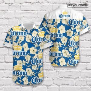 Corona Light Beer White Blue Hawaiian Shirt
