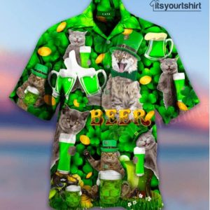 Funny Cat With Beer On Saint Patricks Day Best Hawaiian Shirts