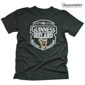 Guinness Bottle Green Ireland Harp Round Neck Custom T Shirt