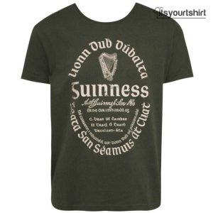 Guinness Gaelic Label Khaki Green T Shirt