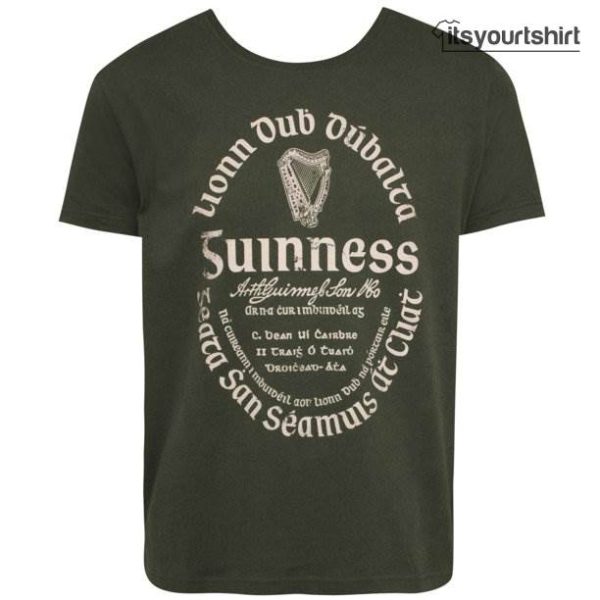 Guinness Gaelic Label Khaki Green T Shirt