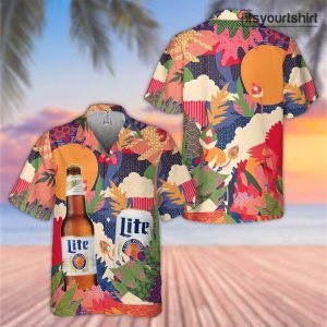 Miller Lite Beer Colorful Hawaiian Shirt