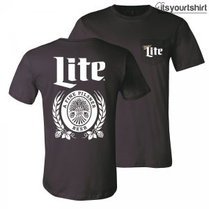 Miller Lite Beer Front And Back Navy White Print Pocket Custom T Shirt