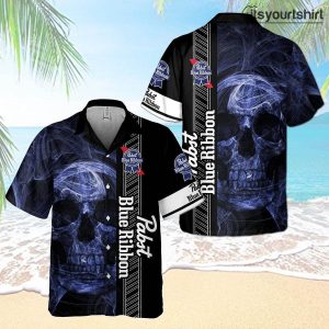 Pabst Blue Ribbon Beer Smoke Skull Hawaiian Shirt