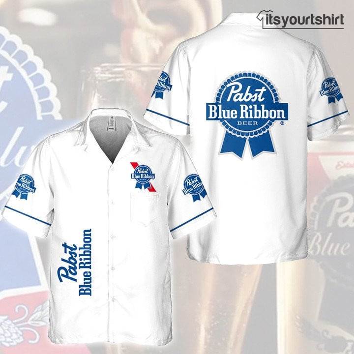 Pabst Blue Ribbon Beer White Blue Hawaiian Shirt 1
