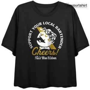 Pabst Blue Ribbon Support Your Local Bartender Globe T-Shirt