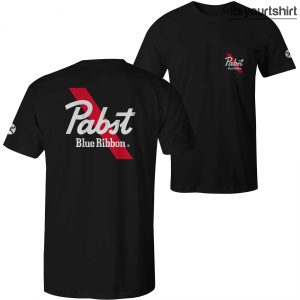 Pabst Blue Ribbon Text Front And Back Print T Shirts 3