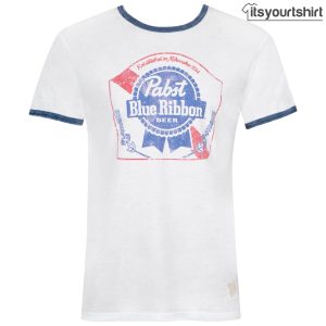Pabst Blue Ribbon White Navy Ringer Custom T-Shirt