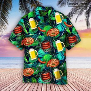 Sausages And Beer Big Set Of Barbeque Party Food Cool Hawaiian Shirts