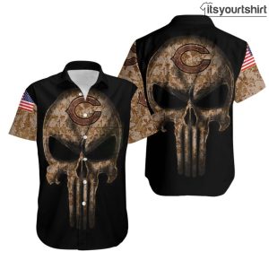 Camouflage Skull Chicago Bears American Flag Hawaiian Shirt IYT