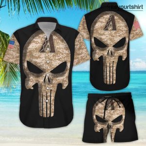 Skull Arizona Diamondbacks American Flag Cool Hawaiian Shirts IYT