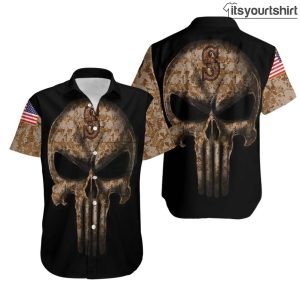 Skull Seattle Mariners American Flag Cool Hawaiian Shirts IYT